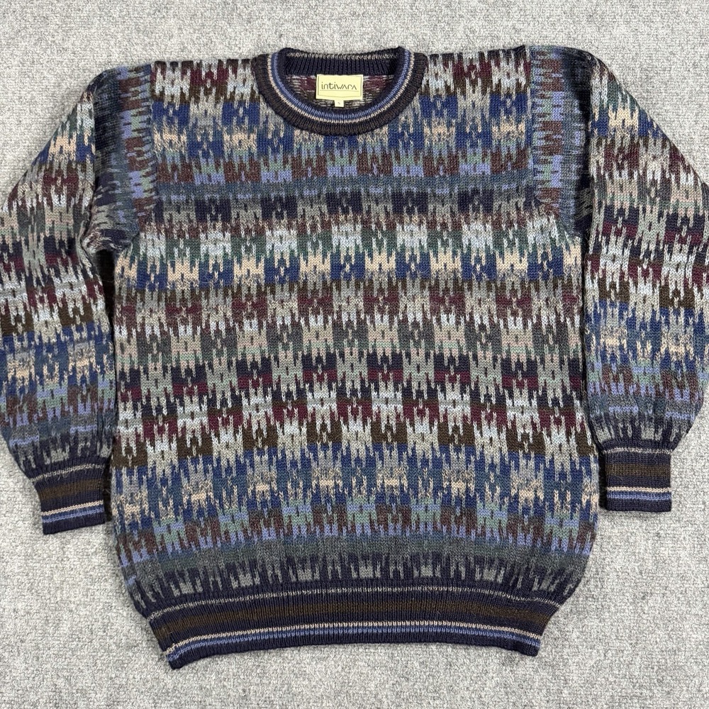 Intiwara Alpaca Sweater Mens Small Geometric Colorful Knit Pullover Crewneck